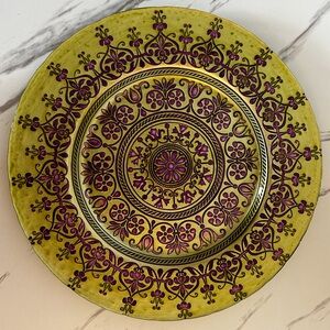Vintage Gold and Maroon Decorative / Serving Glass Platter